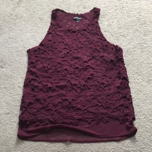 Maroon lace and mesh dressy tank top